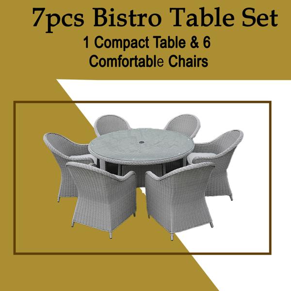 Shatchi Sorrento 6-Seater Rattan Dining Set, Round Garden Table with Chairs, Outdoor Patio Furniture Set