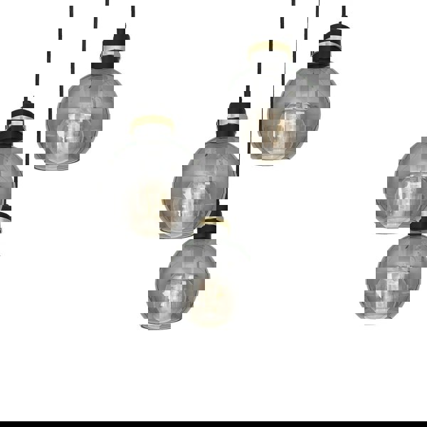 Milagro Omega Hand Made Circular Pendant Lamp With Elegant Smoked Glass Spheres Quality Matt Black Fittings With Gold Detail