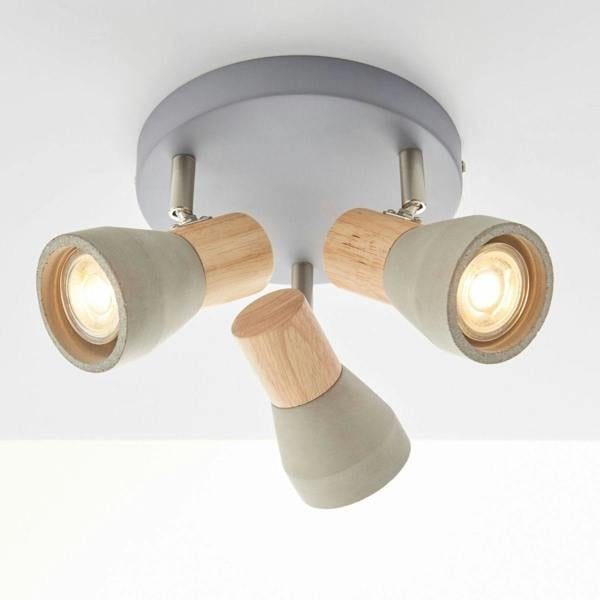 Pagazzi Lighting Stoneleigh 3 Light Concrete & Wood Effect Ceiling Spotlight Plate