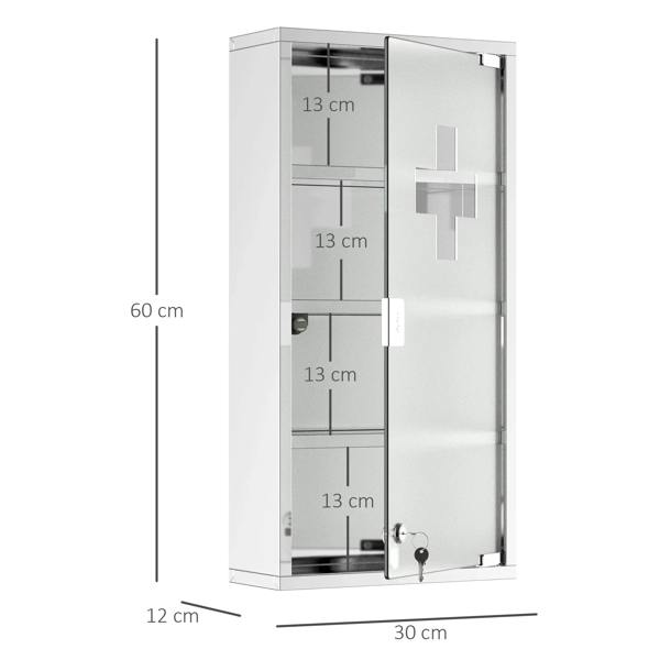 4-tier stainless wall cabinet with frosted glass lockable door and key handle
