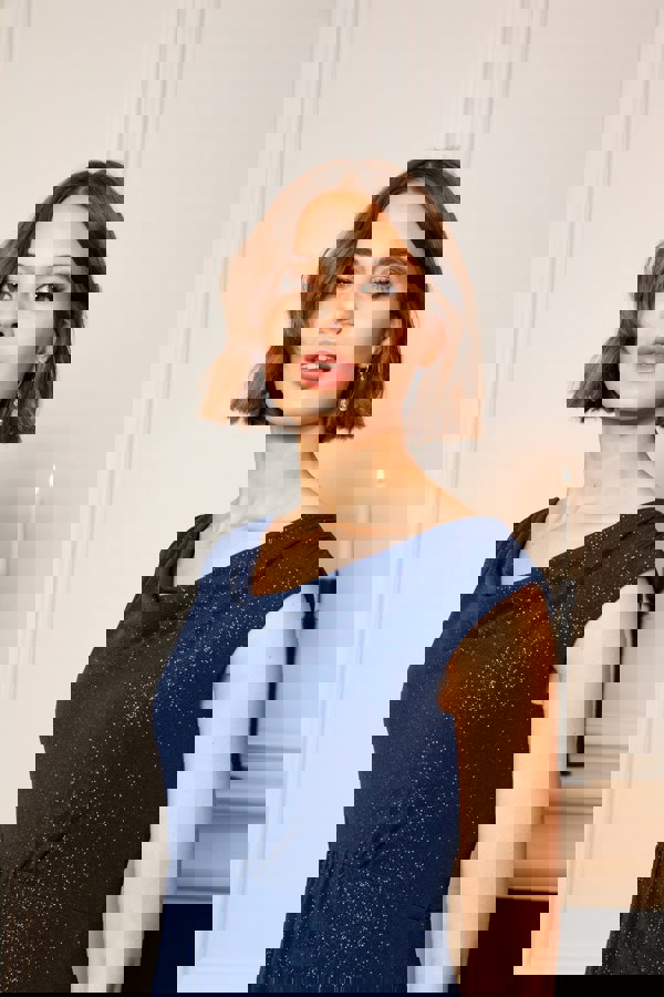 Alie Street London Darcie Cowl Neck Dress (Glitter Blue)