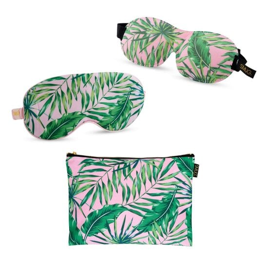 Contoured & Satin Sleep Mask Double Pack & Accessories Bag Set - Various Prints - Palm