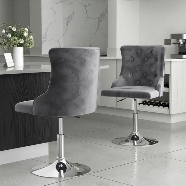 Swivel Velvet Barstool with Ajustable Lift Height Bar Stools Living and Home Grey