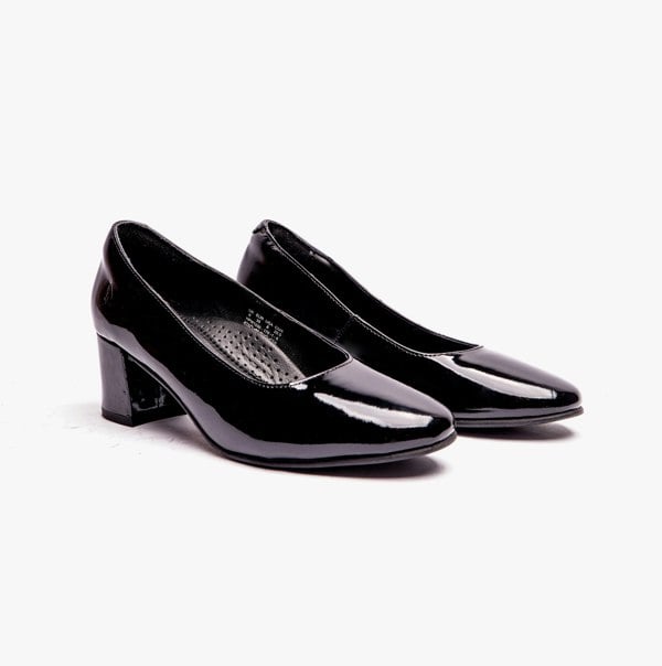 Hush Puppies ANNA Womens Leather Court Shoes Patent Black