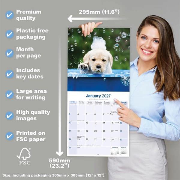 Yellow Labrador Retriever Puppies Calendar 2027, Wall Calendars, Month To View, Dogs, Gift