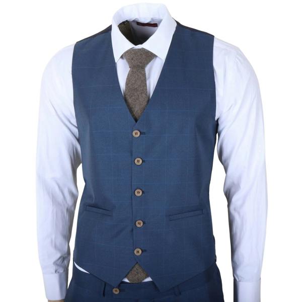 IM50 - Men's Blue Check 3 Piece Tailored Fit Suit - TruClothing.com - 5