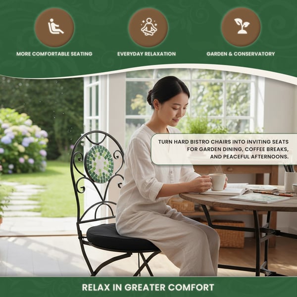 Round Pad for Bistro Chair, 40cm Diameter Seat Cushion with Ties and Adjustable Back Strap, Zipped Removable Cover