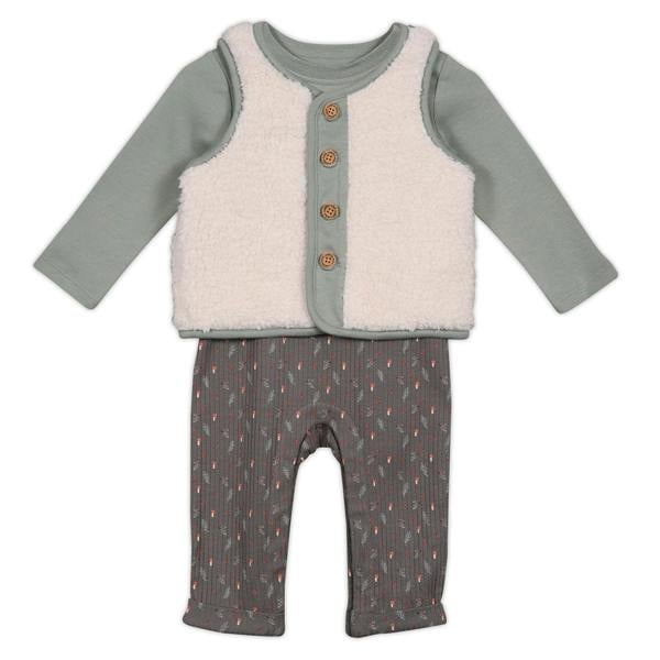 Mini Cuddles Baby Unisex Sprig Printed Dungaree 3pc Set, Multicolour