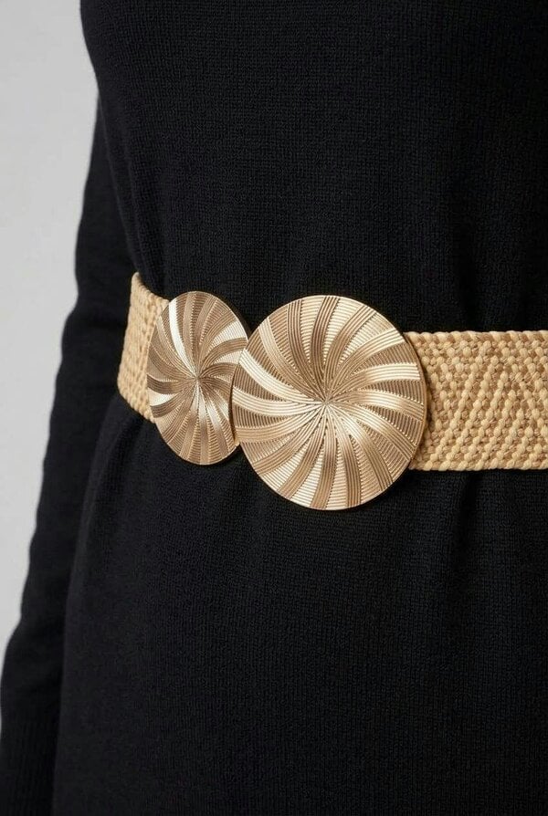 Izabel London Metallic Circle Buckle Woven Waist Belt