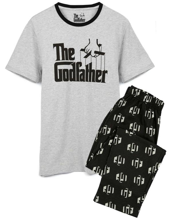The Godfather Mens Black All-Over Print Bottom Short Sleeve Long Leg Pyjama Set