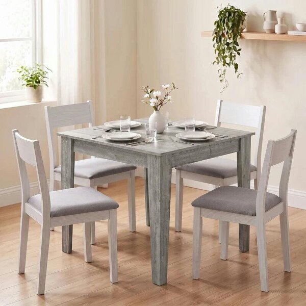Dining Table for 4, 80L x 80W x 75Hcm, Modern Square Kitchen Table with Wood Effect Tabletop, Grey Wood Effect