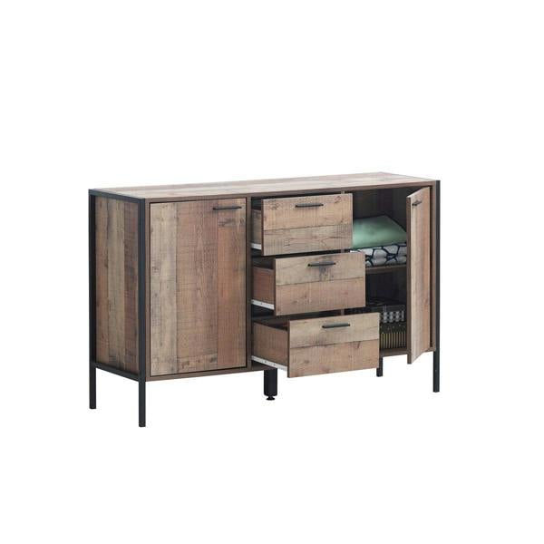 Timber Art Design Stretton Sideboard 2 Doors 3 Drawers Storage Cabinet Cupboard Rustic Industrial