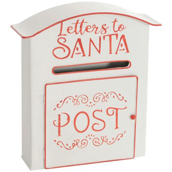 White Christmas letter postbox with red Santa text and front mail slot