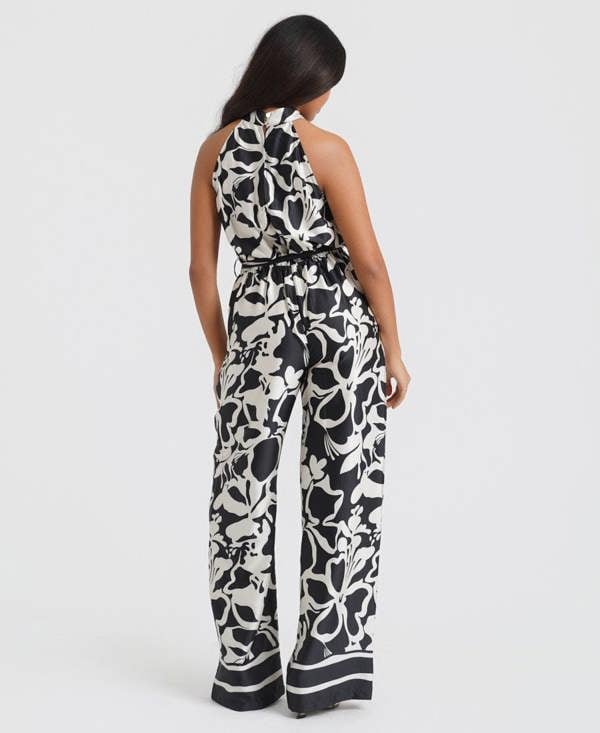 Black Floral Satin Halterneck Jumpsuit back