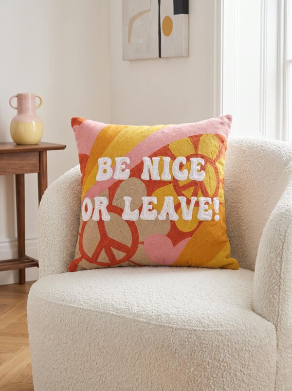 Funny Needlepoint Pillow – Be Nice or Leave
