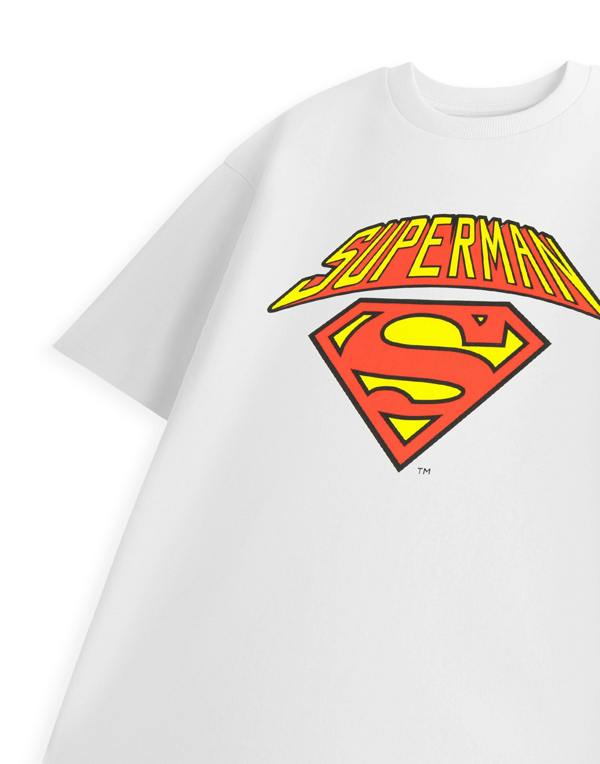 DC Comics Superman Mens White Colligate Logo Short Sleeved T-Shirt