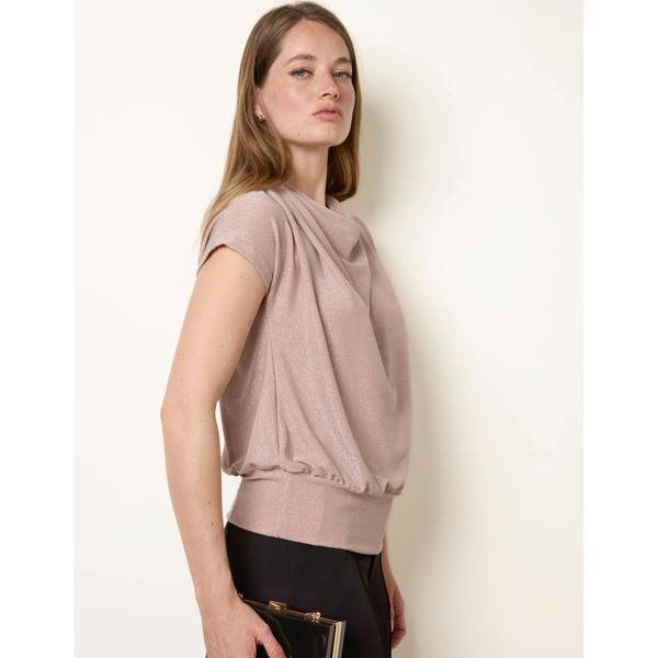 Blue Vanilla Lurex Metallic Cowl Neck Draped Top