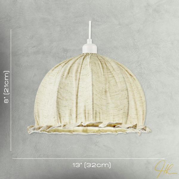 Linen Fabric Covered Ruffled Dome Shaped Ceiling Pendant Light Shade Image 7