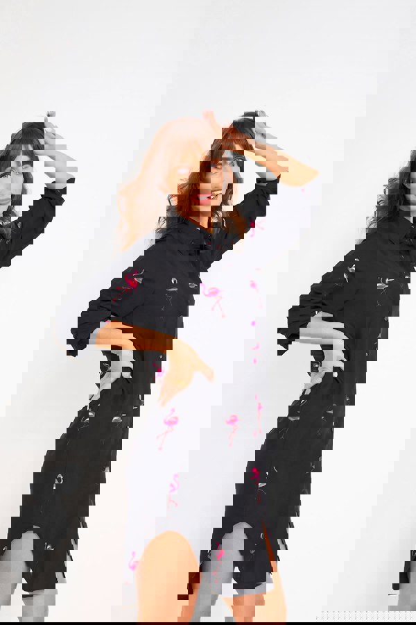 Kitten Beachwear Black Boyfriend Shirt in Flamingo