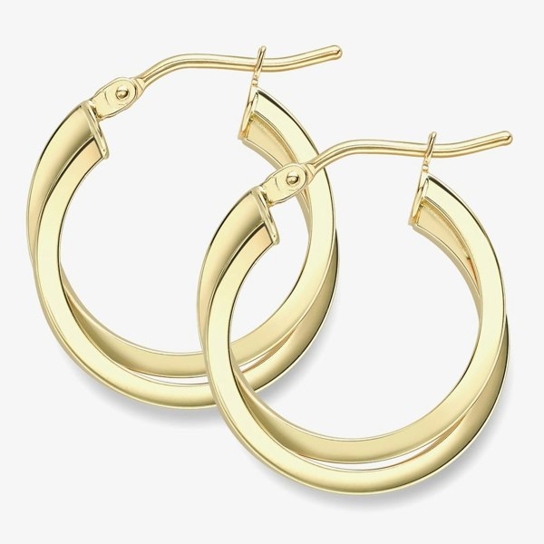 T. H. Baker 9ct Yellow Gold Crossover Double Hoop Earrings ER386
