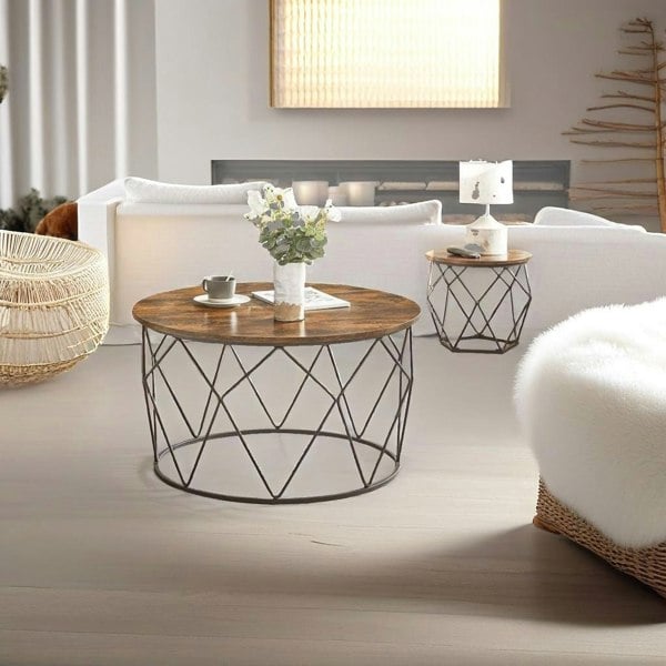 Modcraft Industrial Round Coffee Table with Steel Frame