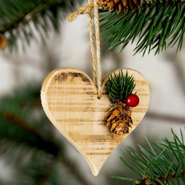 5cm Wooden Craft Heart Shape Hanging Christmas Decoration with String image 3