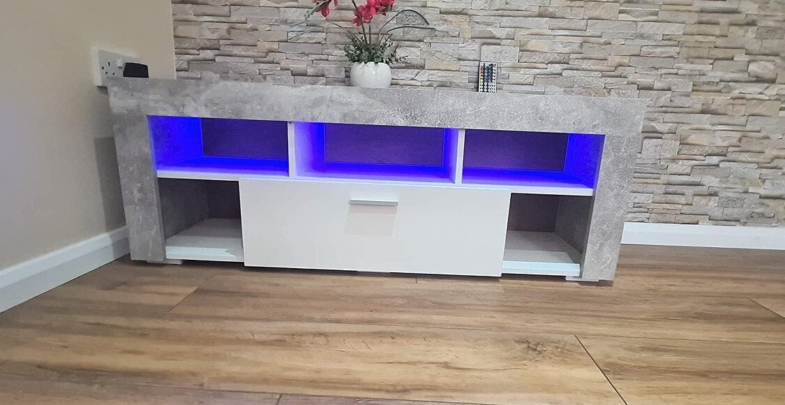 Kosy Koala TV CABINET LED UNIT Stand Body High glossy doors with LED Lights STONE GREY