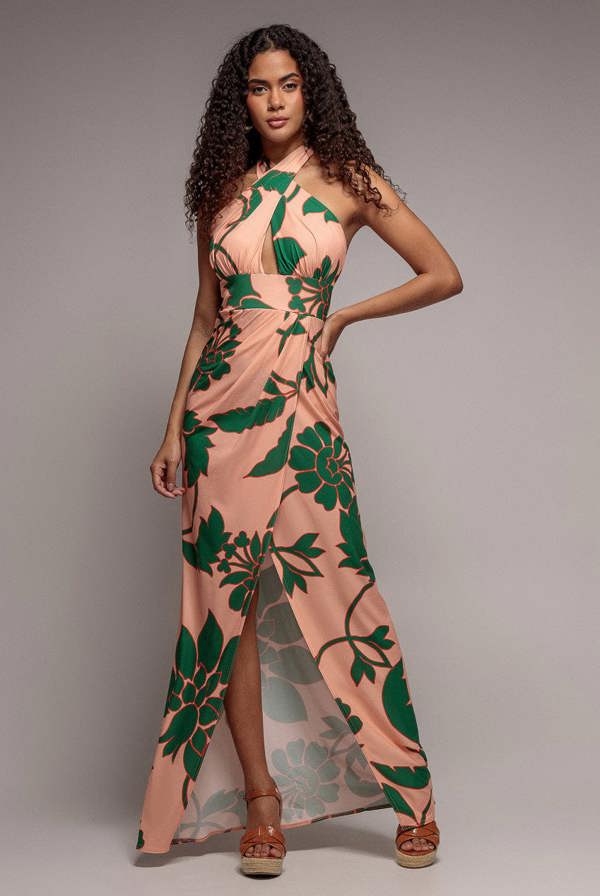 Printed Crossover Maxi Dress - Green DR3602