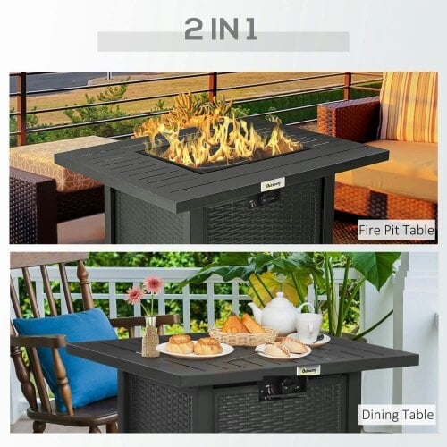 Bobobiy Rattan-style Propane Gas Fire Pit Table with 40, 000 BTU Burner, Waterproof Cover, Black, 40,000