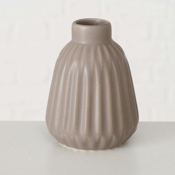 Boltze Set 3 Grey Porcelain Bud Vases Pleated Design