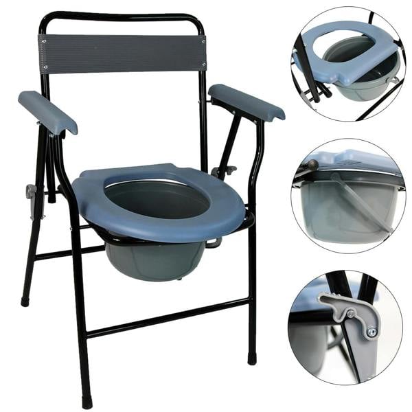 Havendro Blue Foldable Steel Commode Chair Portable Toilet with Safety Lock - 9L Bucket
