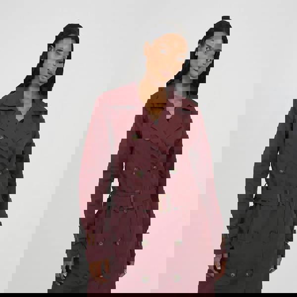 Brave Soul Burgundy Double-Breasted Longline Trench Coat  - Burgundy Image 4