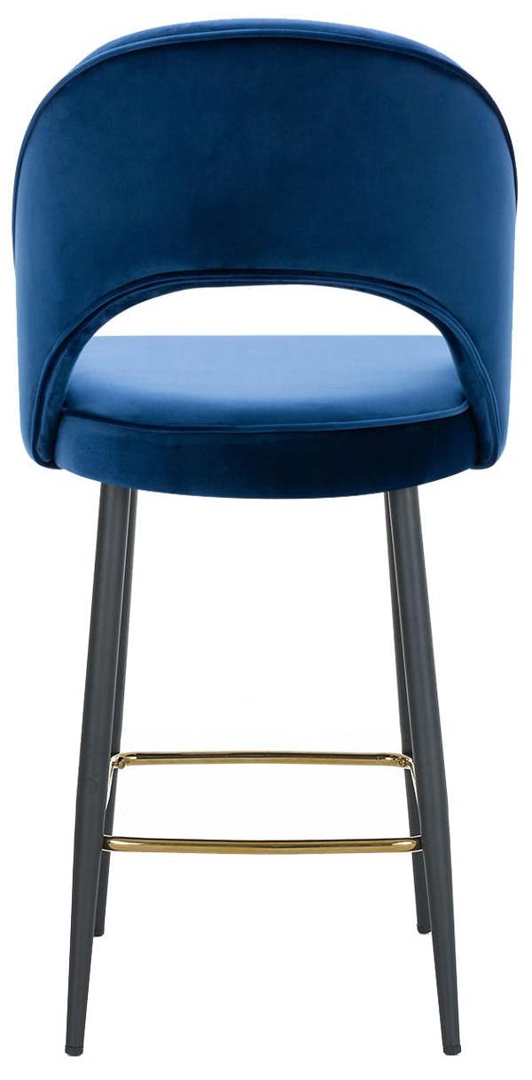 Lamboro Chelsea Velvet Bar Stool, Gold Footrest & Black Legs, Padded Seat – Blue