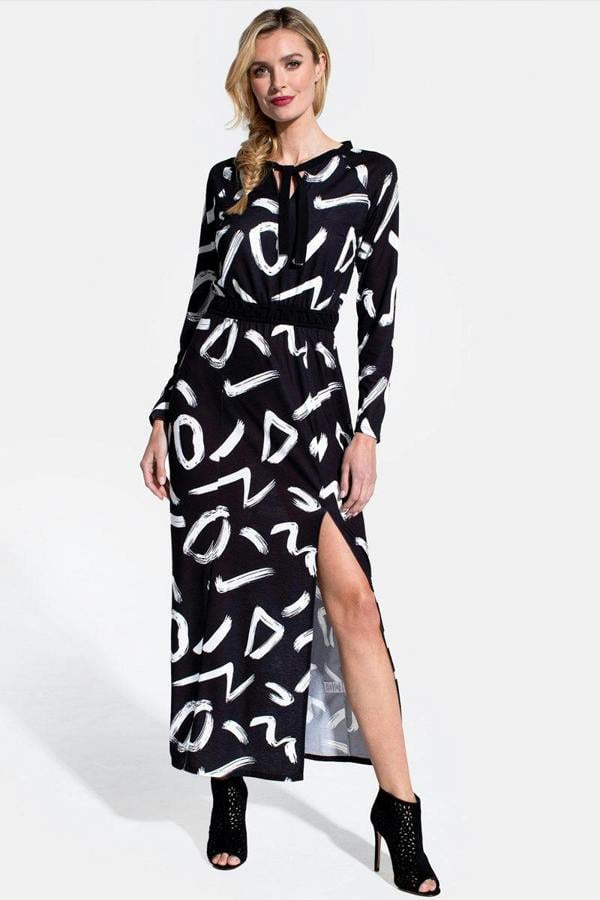 HotSquash Long Sleeve Maxi Dress with Neck Tie