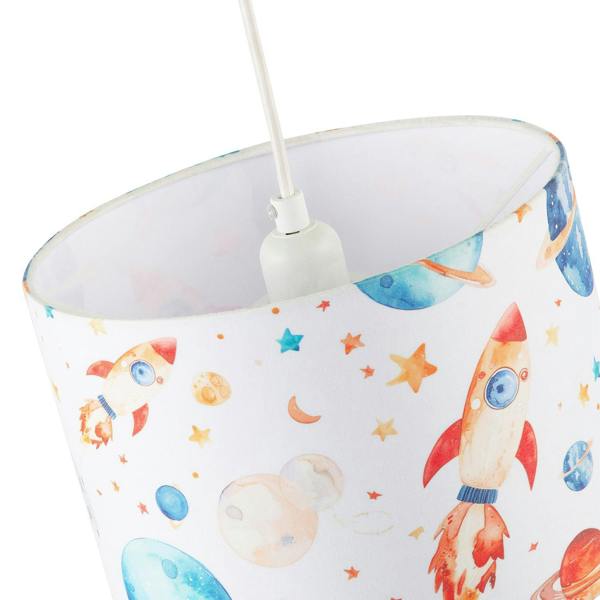 Colourful Space Themed Kids Lamp Shade with Rockets Planets and Stars Image 3
