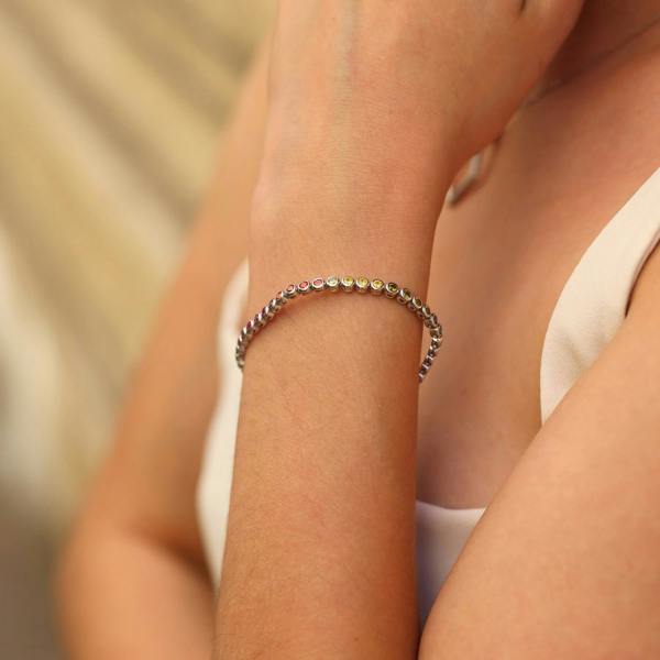 Spero London Sterling Silver Large Multicolour Bezel Tennis Bracelet