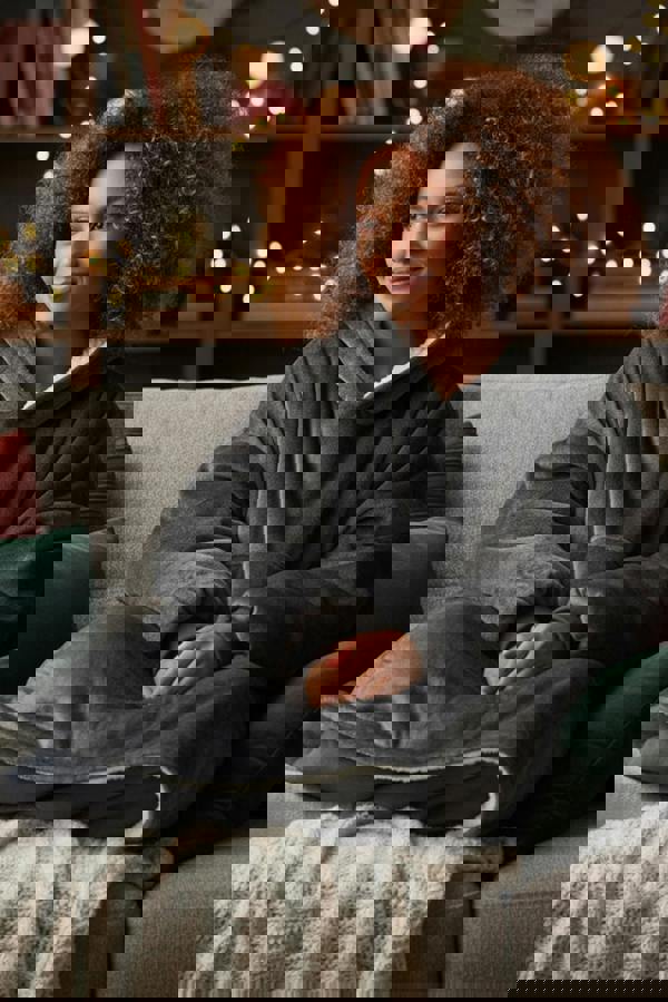 Camille Womens Dark Grey Supersoft Sherpa Fleece Hoodie with Elasticated Cuffs & Giant Pocket