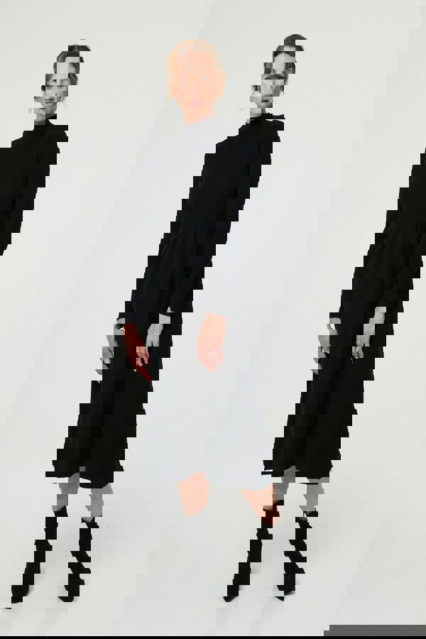 Black | Textured High Neck Midi Jumper Dress
