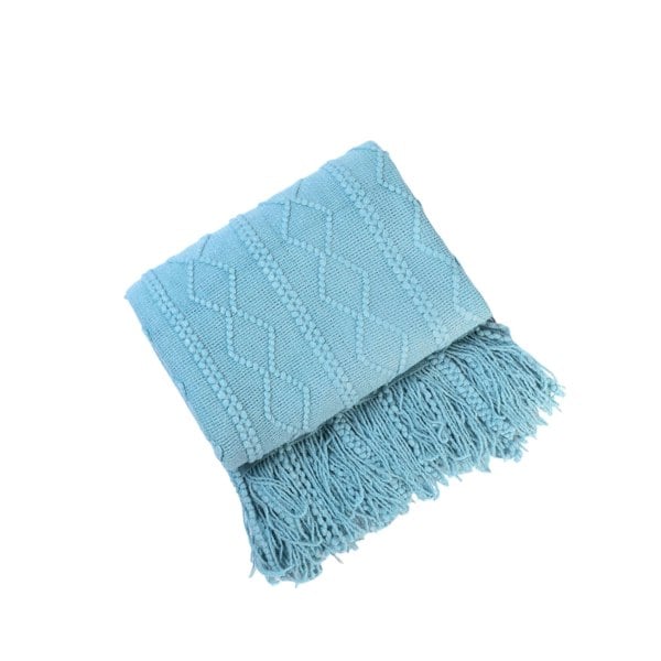Anyhouz Anycozy Sky Blue Throw Blanket Faux Cashmere Sofa Cover Vertical Bar Diamond Knit Plaid Tassels Blanket for Spring Summer 130*230cm