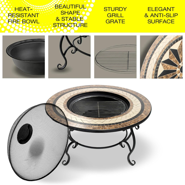 Homeology TOPANGA Garden Heater/Fire Pit/Coffee Table/Barbecue/Ice Bucket - Ceramic Finish