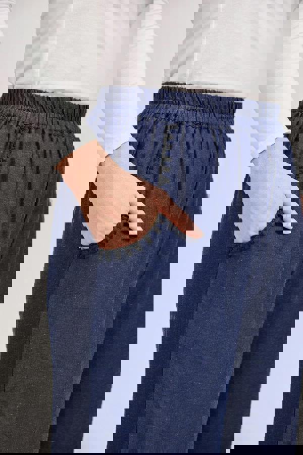 Mudflower Linen Blend Blanket Stitch Wide Leg Trousers