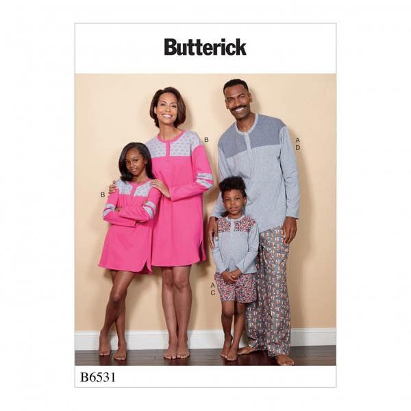 Butterick Sewing Pattern 6531, Pyjamas for Men, Women, Teenagers, Kids, Ages 3-8 Adult S-XL - Easy