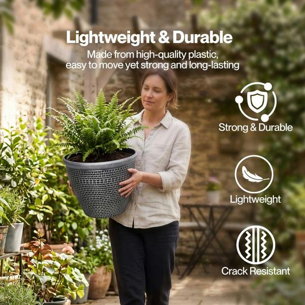 TOQUE 2PCS Plastic Garden Plant Pots 30cm Round Outdoor Planters Drainage Holes