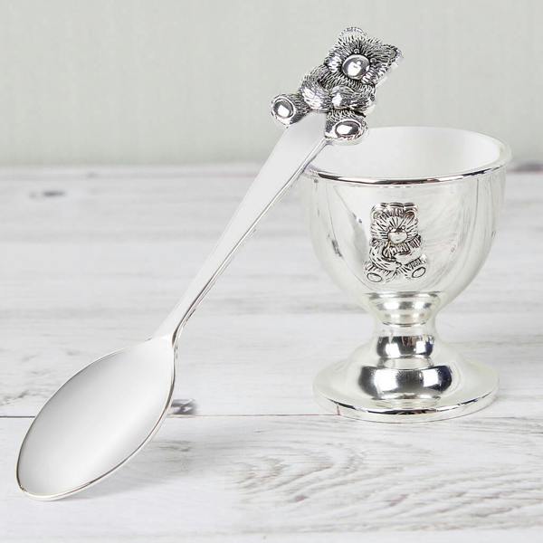 Personalised Silver Egg Cup And Spoon - alternative angle