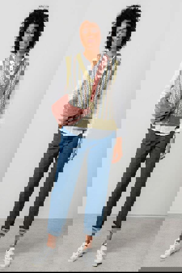 Lily & Me Gwyneth Fair Isle Sleeveless Cardigan Moss