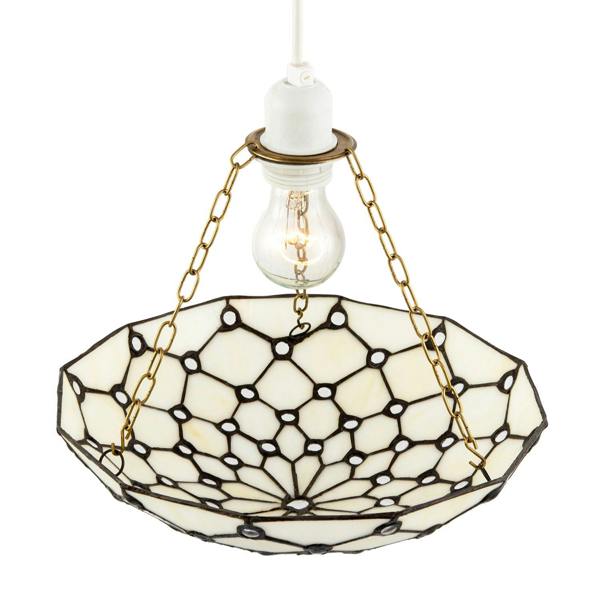 White Toned and Clear Beaded Tiffany Glass Easy Fit Bowl Pendant Shade Image 3