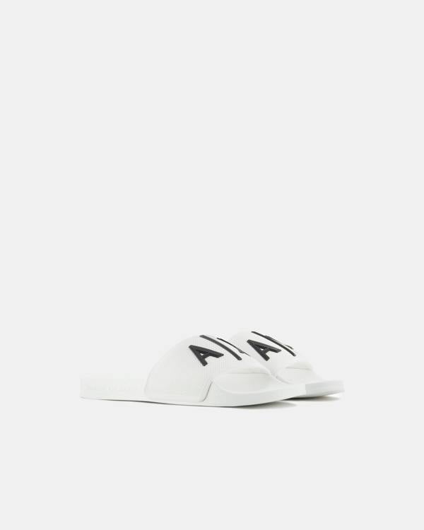 Armani Exchange Mens A|X Logo Sliders - Optical White/Black K488 - CHO - Designer Mens Slides