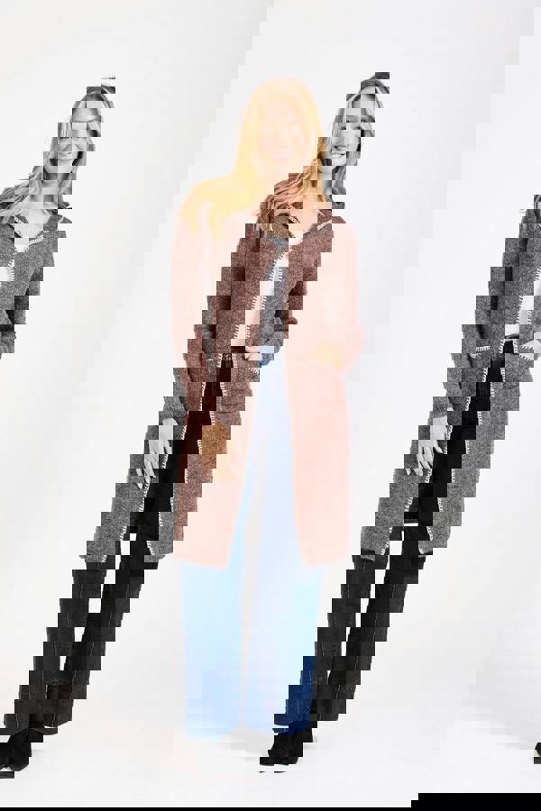 Blanket Stitch Cardigan With Hood