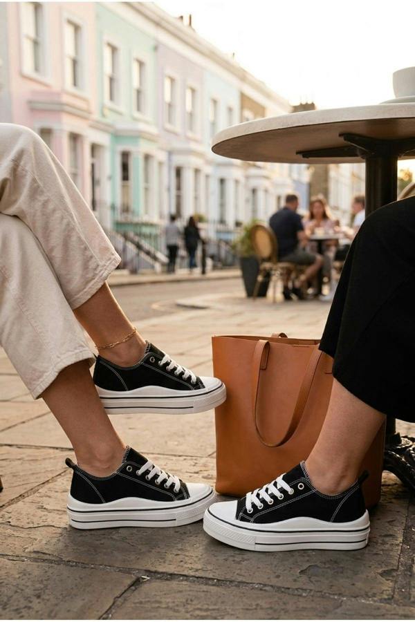 Saoirse Low Top Canvas Trainers - Black
