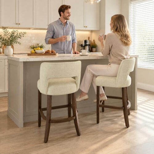 HOMCOM Bar Stools Set of 2 with Curved Backrest, Beige